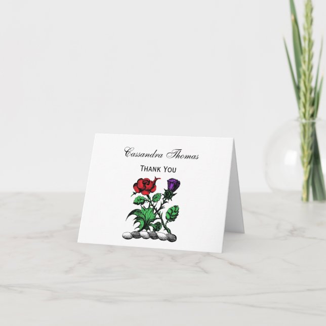 Carte De Remerciements Rose héraldique et chardon d'armoiries Couleur de  (Devant)
