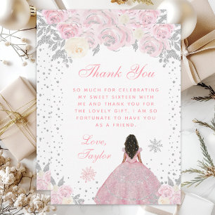 Carte De Remerciements Rose Hiver Peau Sombre Princesse Douze Ans