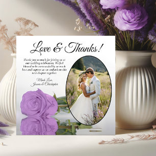 Carte De Remerciements Rose lilas violet élégant avec photo ovale de mari