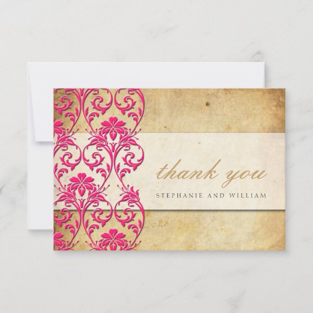 Carte de remerciements rose Mariage vintage (Devant)