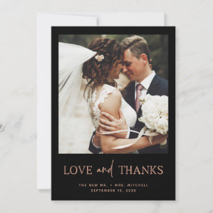 Carte De Remerciements Rose minimaliste Or et noir   Un Mariage photo