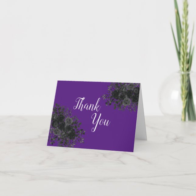 Carte De Remerciements Rose noir foncé gothique fête de graduation violet (Devant)