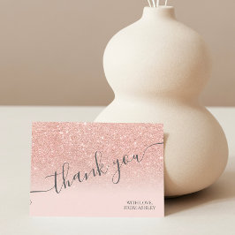 Carte De Remerciements Rose or faux parties scintillant rose ombre script