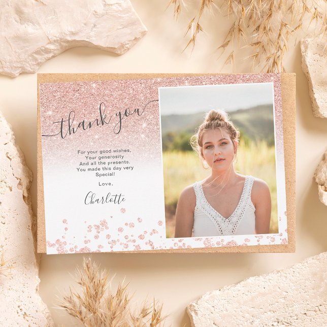 Carte De Remerciements Rose or parties scintillant confetti blanc Sweet 1 (Créateur téléchargé)