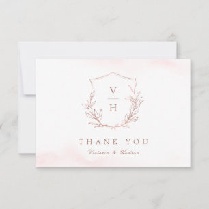 Carte De Remerciements Rose or simple crête botanique monogramme mariage