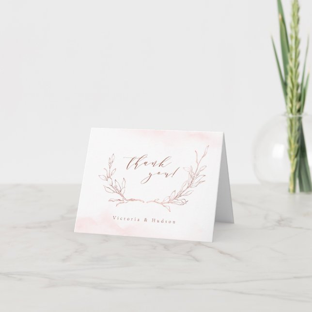 Carte De Remerciements Rose or simple mariage de couronne botanique (Devant)