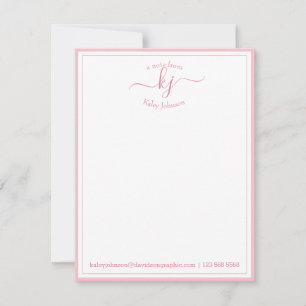 Carte De Remerciements Rose Pâle Blanc Personnalisé De Sur Le Bureau De