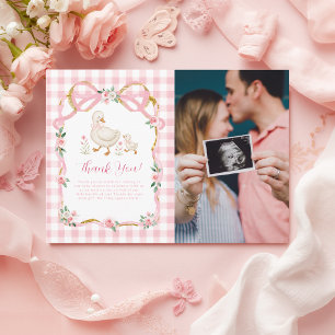 Carte De Remerciements Rose Pâle Oie Folle Gingham Floral Photo