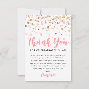 Carte De Remerciements Rose Pâle Or Paillettes Étincelles Confettis Anniv