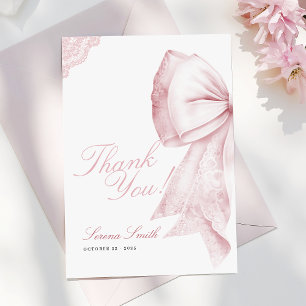 Carte De Remerciements Rose Pâle Ruban Douce 16e Anniversaire