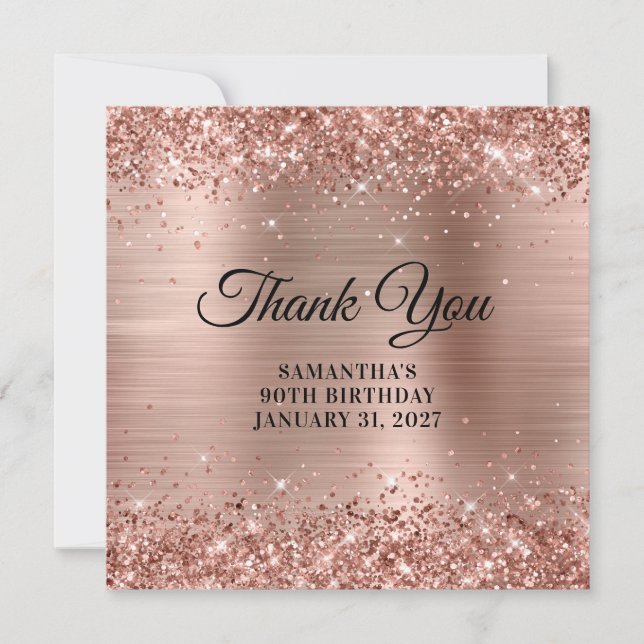 Carte De Remerciements Rose Parties scintillant or Monogramme 90e anniver (Devant)