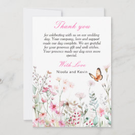 Carte De Remerciements Rose profond printemps, Mariage floral papillon