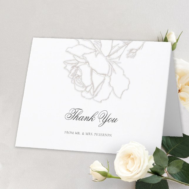 Carte De Remerciements Rose Riche Cravate noire ivoire Formal Classic Mar (formal traditional wedding thank you folded rich ivory roses black tie modern classic elegant)