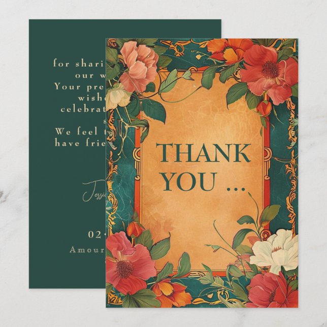 Carte De Remerciements 🌹 Rose Romance : Art Nouveau Splendor (Devant / Derrière)