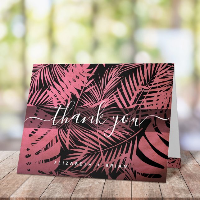Carte De Remerciements Rose rose feuille de palme tropicale nom du motif (Créateur téléchargé)
