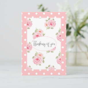 Carte De Remerciements Rose rose Polkadot Aquarelle Penser à vous