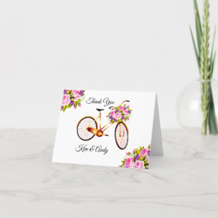 Carte De Remerciements Rose rose sur bicyclette