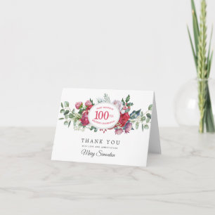 Carte De Remerciements Rose rouge Botanique d'hiver 100e anniversaire Mer