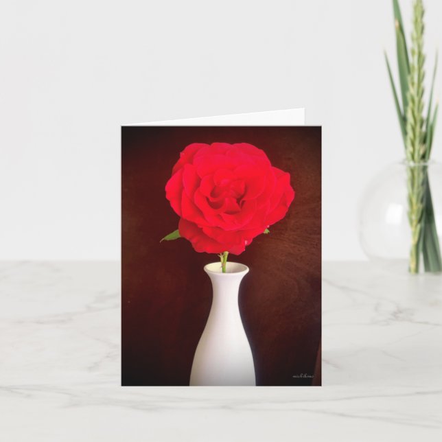 Carte De Remerciements rose rouge dans le vase, vue complète (Devant)