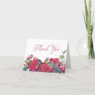 Carte De Remerciements Rose rouge et Eucalyptus Élégante calligraphie