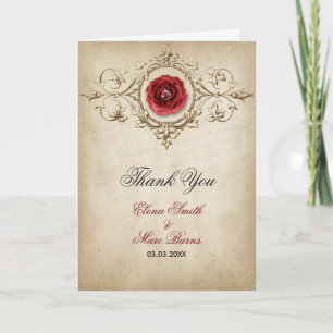 Carte De Remerciements Rose Rouge Et Ornement