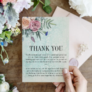 Carte De Remerciements Rose rustique Boho Green Floral Mariage