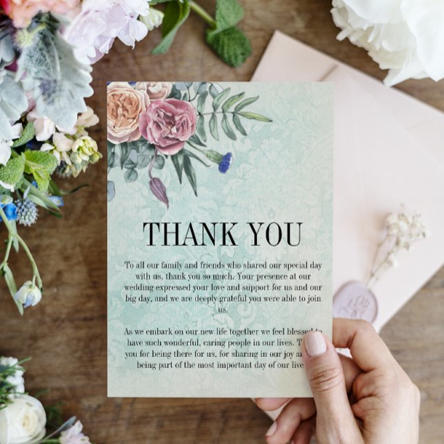 Carte De Remerciements Rose rustique Boho Green Floral Mariage (Créateur téléchargé)