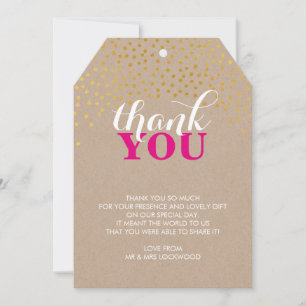 Carte De Remerciements Rose rustique papier d'emballage de confettis d'or