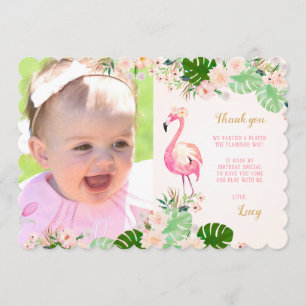 Carte de remerciements rose tropical de photo de