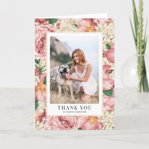 Carte De Remerciements Rose vintage et Hydrangea Graduation Photo