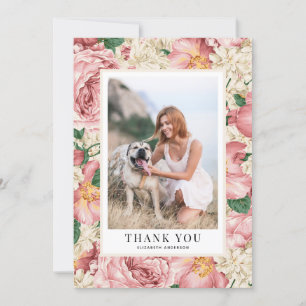 Carte De Remerciements Rose vintage et Hydrangea Graduation Photo