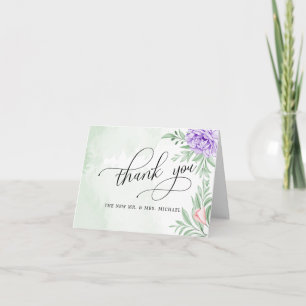 Carte De Remerciements Rose violet  Floral Eucalyptus Boho Mariage