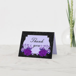 Carte De Remerciements Rose violet Floral Spiderweb Mariage de automne
