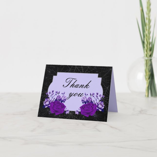 Carte De Remerciements Rose violet Floral Spiderweb Mariage de automne (Devant)