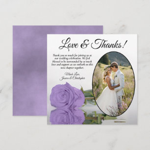 Carte De Remerciements Rose Violet Lavande Élégante Ovale Photo Mariage