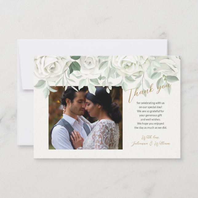 Carte de remerciements Roses blanches (Devant)