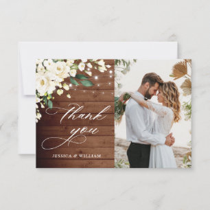 Carte De Remerciements Roses blanches Lanterne en bois rustique Photo