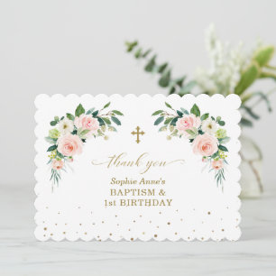 Carte De Remerciements Roses Blanches Rose Fille 1er Anniversaire Baptême