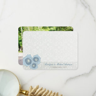 Carte De Remerciements Roses Bleus Damask Lace Elegant Chic Mariage Photo