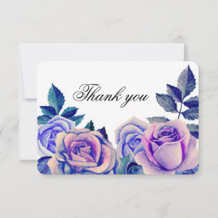 Carte De Remerciements Roses bleus et violets merci. Mariage floral
