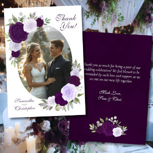 Carte De Remerciements Roses Bohèmes Violettes Photo Ovale Mariage Élégan