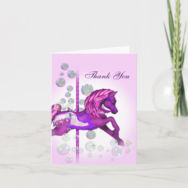 Carte De Remerciements Roses Bubbles Carousel Pony Thank You Cards (Devant)
