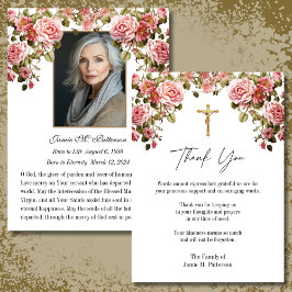 Carte De Remerciements Roses catholiques Photo funéraire Condolence Sympa