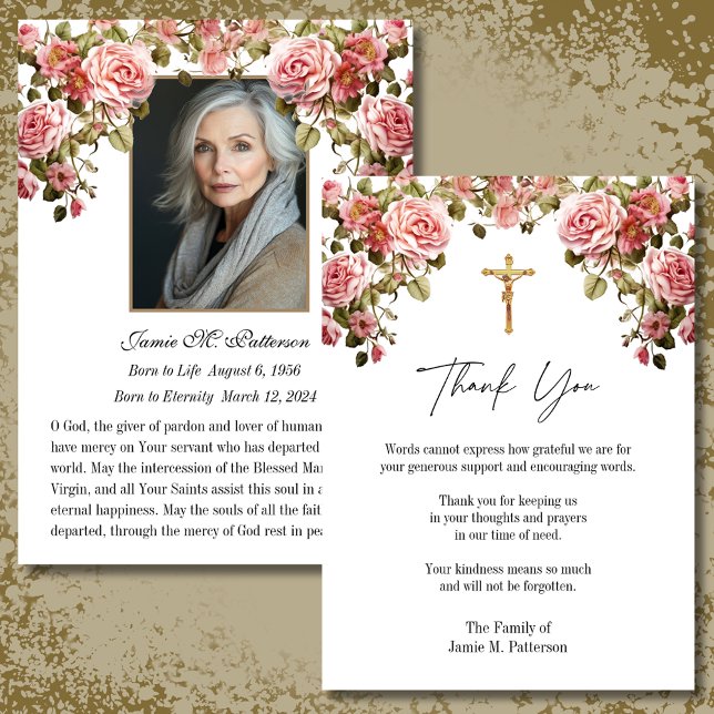 Carte De Remerciements Roses catholiques Photo funéraire Condolence Sympa (Créateur téléchargé)