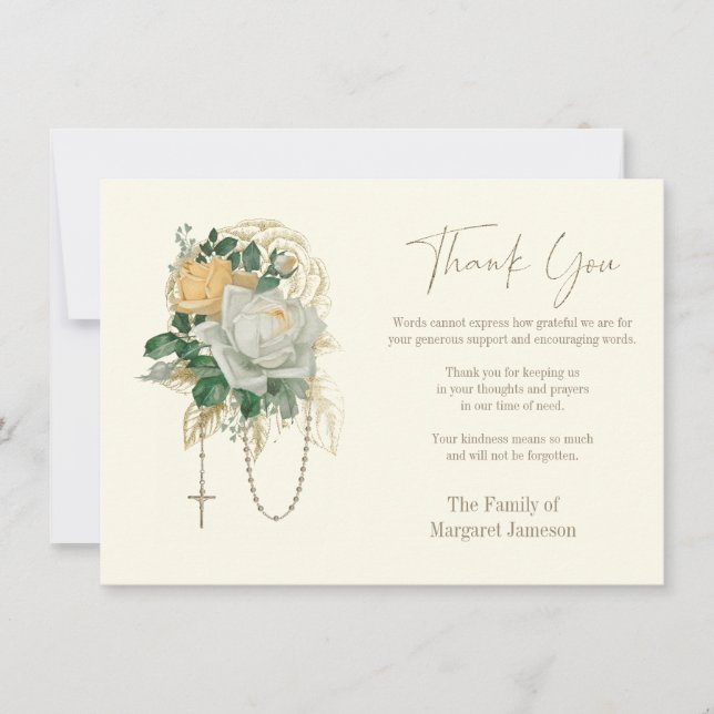 Carte De Remerciements Roses catholiques Rosary Condolence funèbre (Devant)