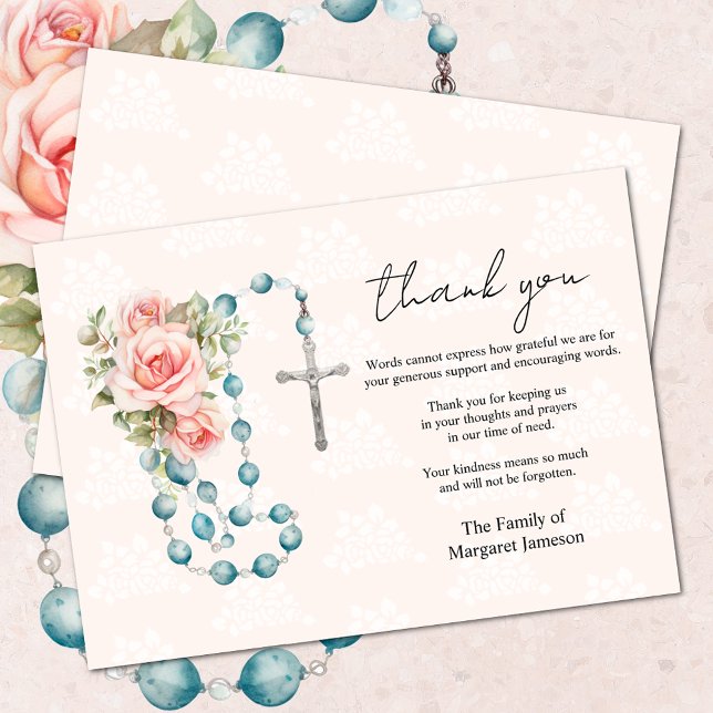 Carte De Remerciements Roses catholiques Rosary Condolence funèbre (Easy to personalize)