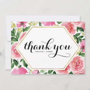 Carte De Remerciements Roses d'aquarelle rose Mariage de cadre de fleurs