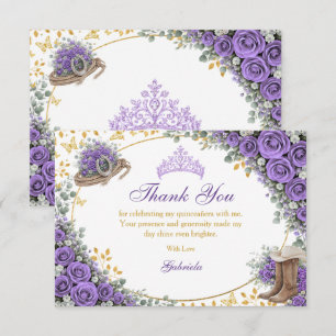 Carte De Remerciements Roses de lavande occidentales Quinceañera de pays