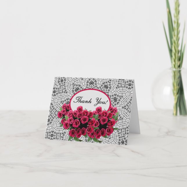 Carte De Remerciements Roses et dentelle (Devant)