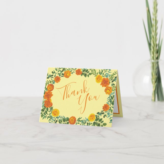 Carte De Remerciements Roses floraux de Mariage orange jaune (Devant)